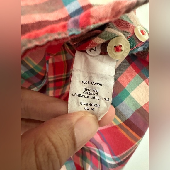 J.Crew Red Summer Plaid Shirt in Small - Picture 3 of 3